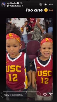 JuJu Watkins shares a video of two little fans wearing her No. 12 jersey in an IG story. Image via @jujuballin